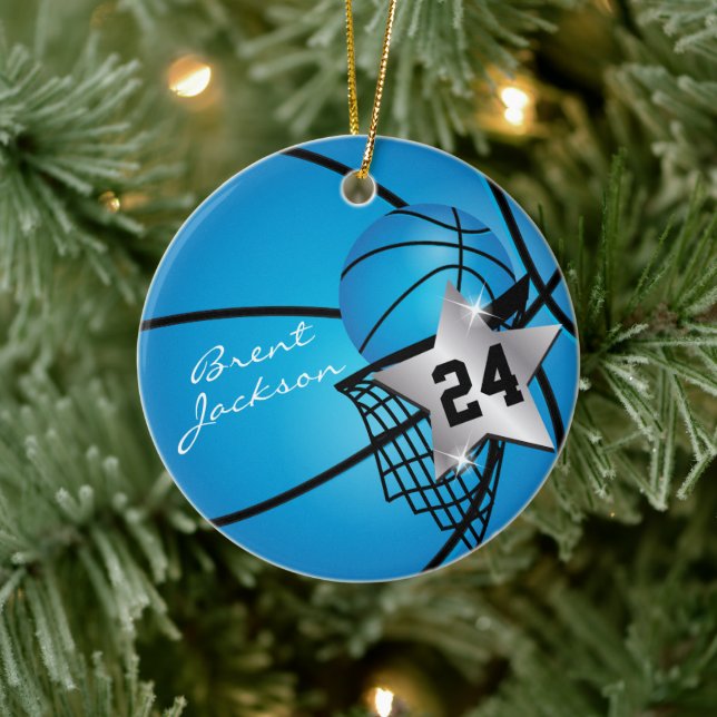 Silver Superstar Basketball | DIY Text | Blue Ceramic Tree Decoration (Tree)