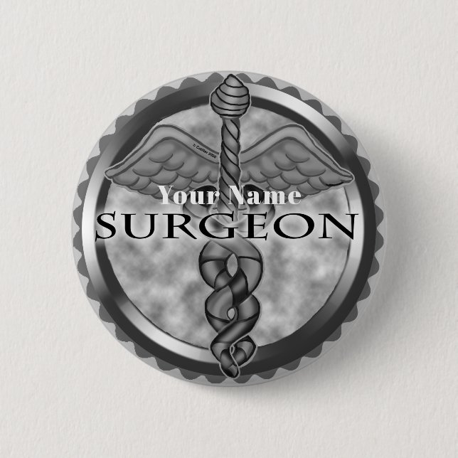 Silver surgeon  6 cm round badge (Front)