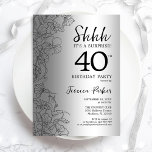 Silver Surprise 40th Birthday Invitation<br><div class="desc">Silver Surprise 40th Birthday Party Invitation. Glam feminine design featuring botanical accents and typography script font. Simple floral invite card perfect for a stylish female surprise bday celebration. Can be customised to any age. Printed Zazzle invitations or instant download digital printable template.</div>