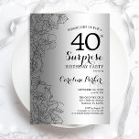 Silver Surprise 40th Birthday Party Invitation<br><div class="desc">Silver Surprise 40th Birthday Party Invitation. Glam feminine design featuring faux silver foil,  botanical accents and typography script font. Simple floral invite card perfect for a stylish female surprise bday celebration. Can be customised to any age. Printed Zazzle invitations or instant download digital printable template.</div>