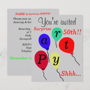 Silver Surprise 50th Birthday Balloons Any AGE Invitation