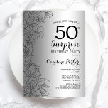 Silver Surprise 50th Birthday Party Invitation<br><div class="desc">Silver Surprise 50th Birthday Party Invitation. Glam feminine design featuring faux silver foil,  botanical accents and typography script font. Simple floral invite card perfect for a stylish female surprise bday celebration. Can be customised to any age. Printed Zazzle invitations or instant download digital printable template.</div>