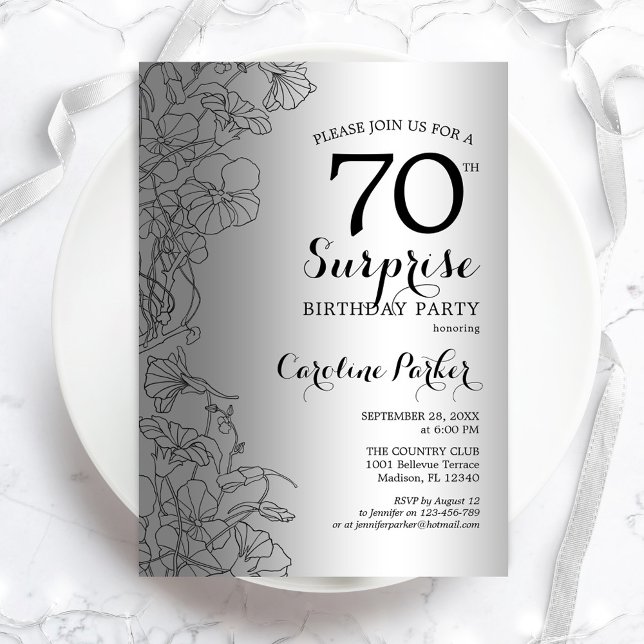 Silver Surprise 70th Birthday Party Invitation (Creator Uploaded)