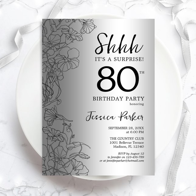 Silver Surprise 80th Birthday Invitation (Creator Uploaded)