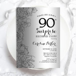 Silver Surprise 90th Birthday Party Invitation<br><div class="desc">Silver Surprise 90th Birthday Party Invitation. Glam feminine design featuring faux silver foil,  botanical accents and typography script font. Simple floral invite card perfect for a stylish female surprise bday celebration. Can be customised to any age. Printed Zazzle invitations or instant download digital printable template.</div>