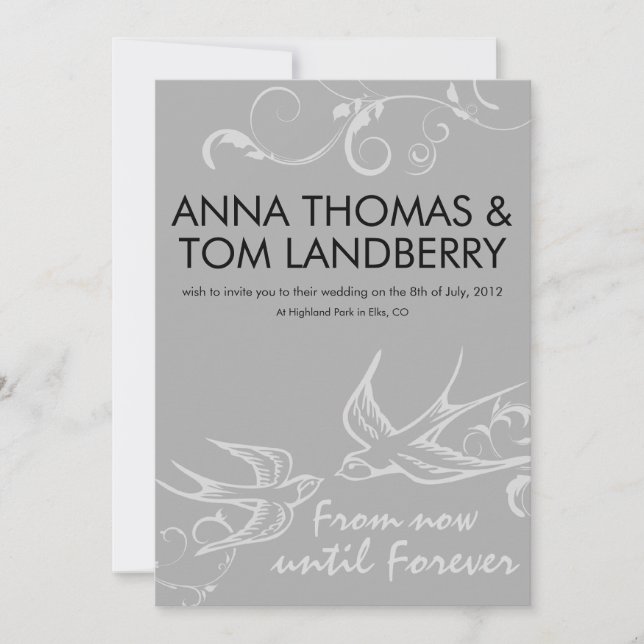 Silver Swallow Wedding Invitation (Front)