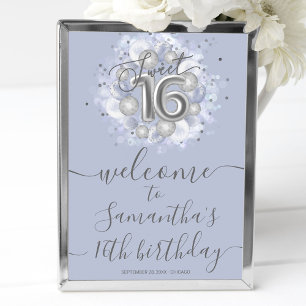 Silver Sweet 16 Balloons Dusty Blue Welcome Sign