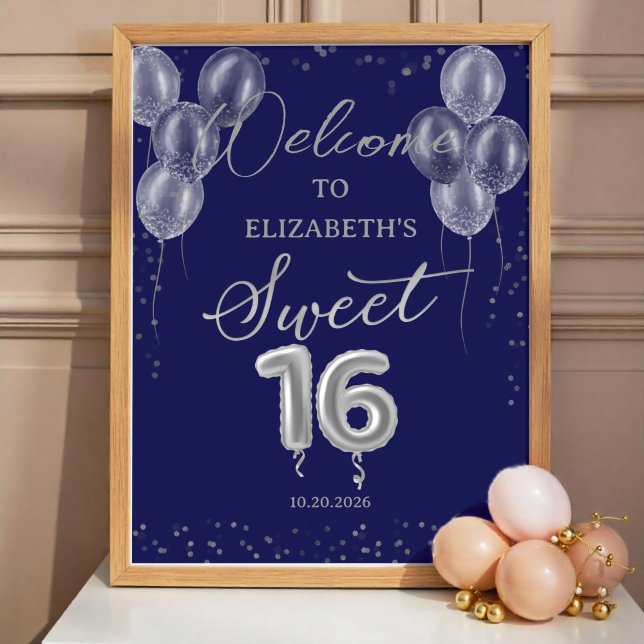 Silver Sweet 16 Balloons Royal Blue Welcome Sign  (Creator Uploaded)