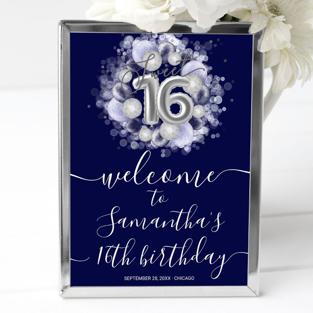 Silver Sweet 16 Bday Balloons Blue Welcome Sign (Creator Uploaded)