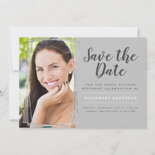 Silver Sweet 16 Birthday Save the Date Invitation