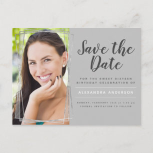 Silver Sweet 16 Birthday Save the Date Postcard