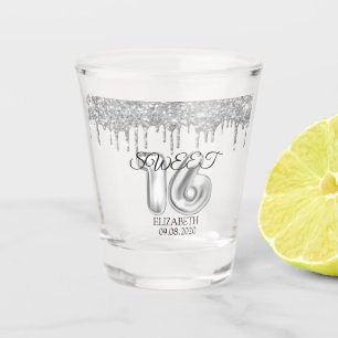 Silver Sweet 16 Glitter Drips Shot Glass