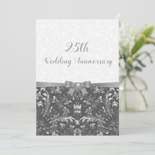 Silver Swirl And Hearts Invitation (Standing Front)
