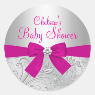 Silver Swirl & Bow Baby Shower Sticker