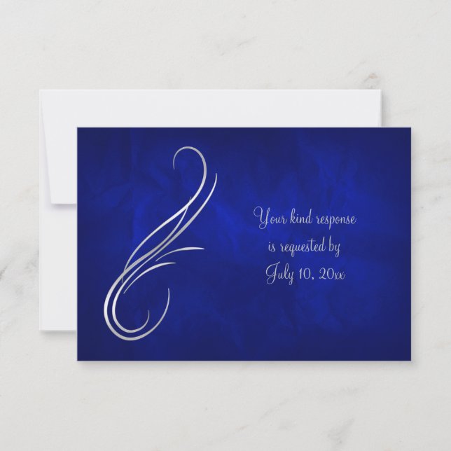 Silver Swirl Bright Blue Wedding RSVP Card (Front)