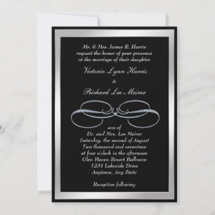 Silver Swirl on Black Elegant Wedding Invitation