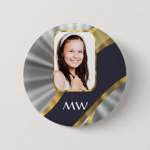 Silver swirl photo template 6 cm round badge