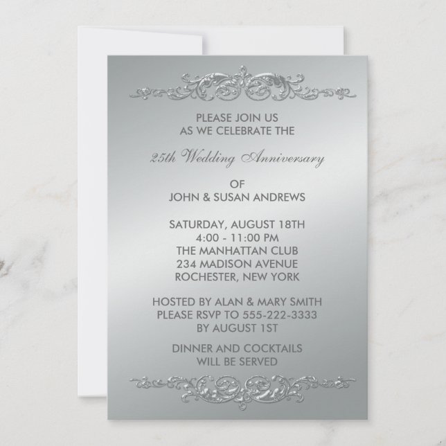 Silver Swirls 25th Wedding Anniversary Invitation (Front)