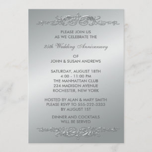 Silver Swirls 25th Wedding Anniversary Invitation