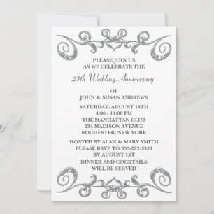 Silver Swirls 25th Wedding Anniversary Invitation