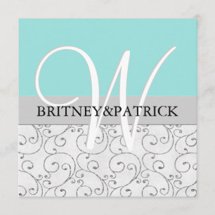 Silver Swirls Blue Wedding Invitations