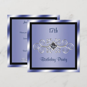 Silver Swirls & Diamond 17th Birthday Party Invitation