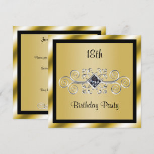 Silver Swirls & Diamond 18th Birthday Party Invitation