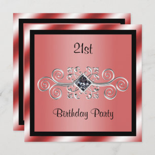 Silver Swirls & Diamond 21st Birthday Party Invitation