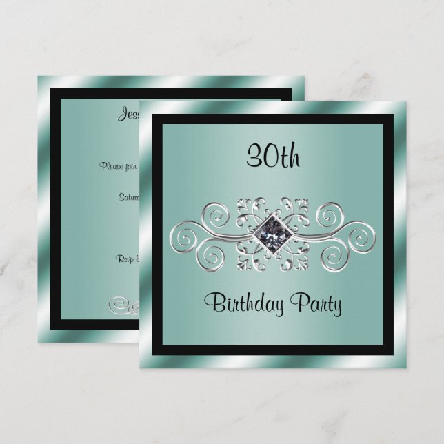 Silver Swirls & Diamond 30th Birthday Party Invitation (Front/Back)