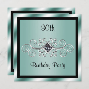Silver Swirls & Diamond 30th Birthday Party Invitation
