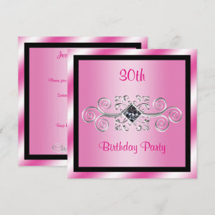 Silver Swirls & Diamond 30th Birthday Party Invitation