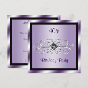 Silver Swirls & Diamond 40th Birthday Party Invitation