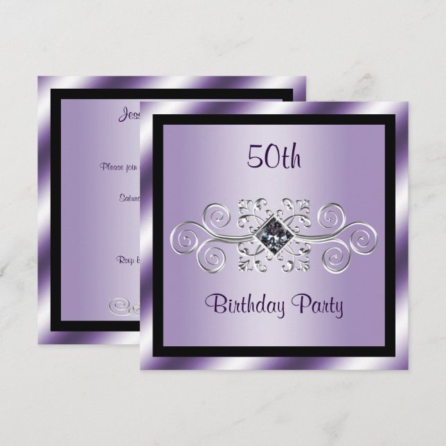 Silver Swirls & Diamond 50th Birthday Party Invitation (Front/Back)