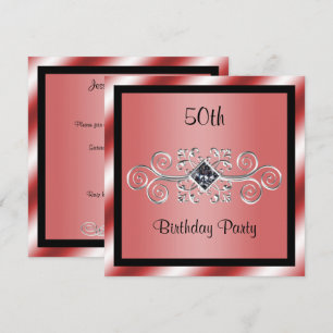 Silver Swirls & Diamond 50th Birthday Party Invitation