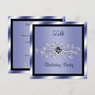 Silver Swirls & Diamond 55th Birthday Party Invitation
