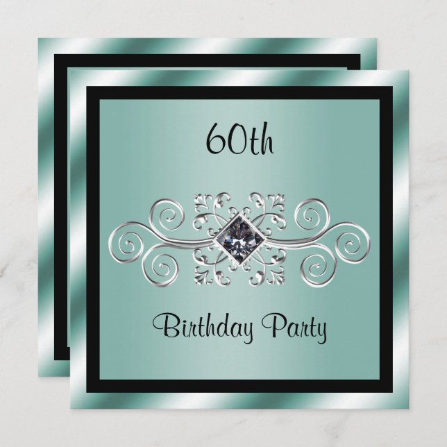 Silver Swirls & Diamond 60th Birthday Party Invitation (Front/Back)