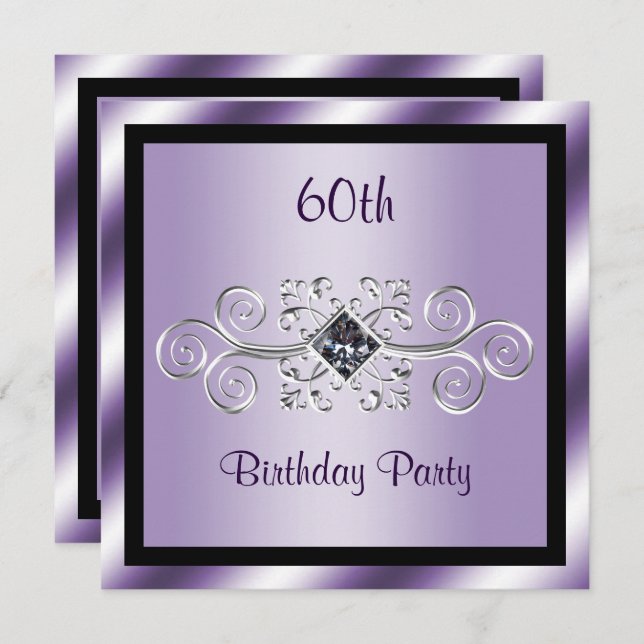 Silver Swirls & Diamond 60th Birthday Party Invitation (Front/Back)