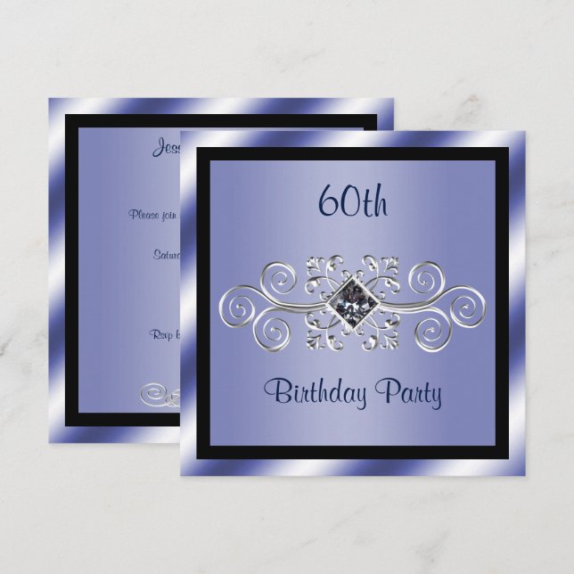 Silver Swirls & Diamond 60th Birthday Party Invitation (Front/Back)
