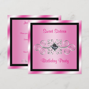 Silver Swirls & Diamond Sweet 16 Birthday Party Invitation