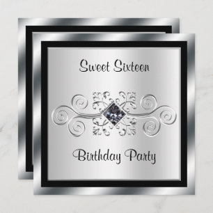 Silver Swirls & Diamond Sweet 16 Birthday Party Invitation