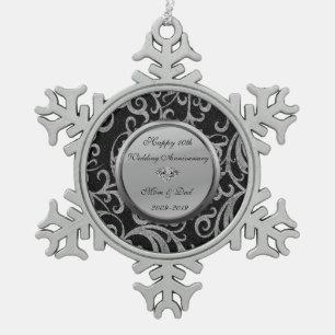 Silver  Swirls Diamonds 10th Wedding Anniversary Snowflake Pewter Christmas Ornament