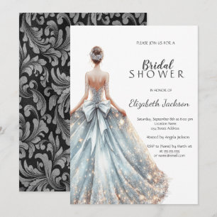 Silver Swirls,Girl Glitter Dress Bridal Shower Invitation