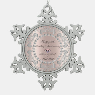 Silver Swirls Rose Gold 10th Wedding Anniversary Snowflake Pewter Christmas Ornament