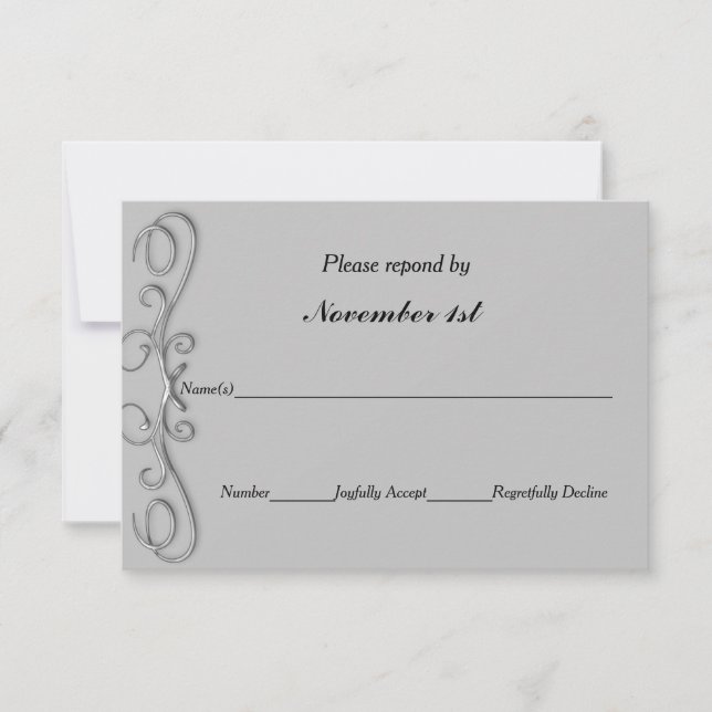 Silver Swirls Wedding RSVP or Party Invitation (Front)