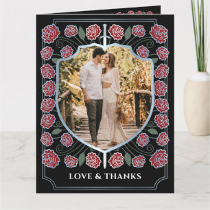 Silver Sword Shield Fantasy Monogram Wedding Thank You Card