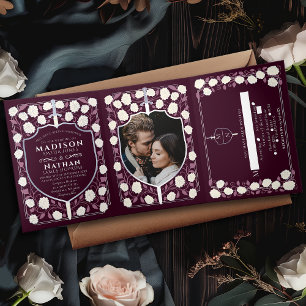 Silver Sword & Shield Mediaeval Fantasy Wedding Re Tri-Fold Invitation