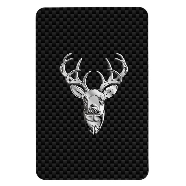 Silver Symbolic Deer on Carbon Fiber Style Print Magnet (Vertical)
