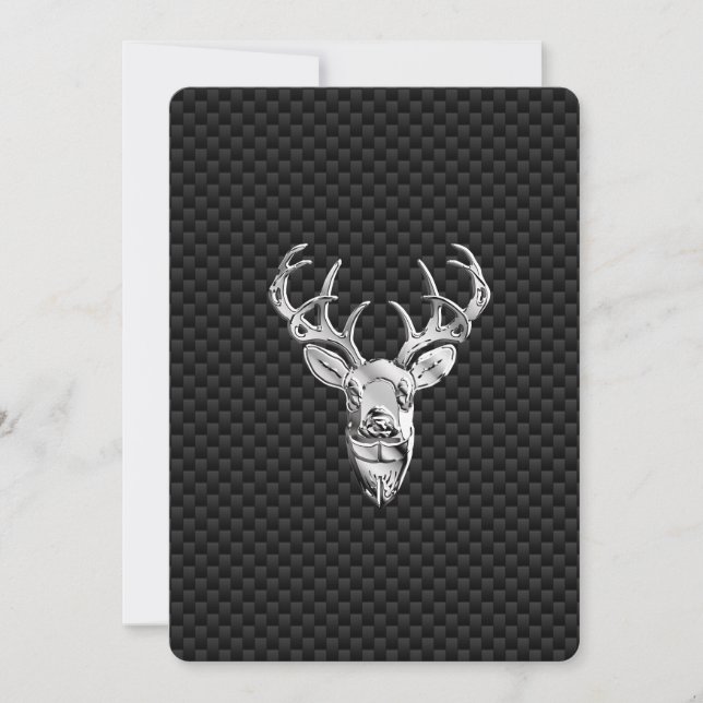 Silver Symbolic Deer on Carbon Fibre Style Print (Front)