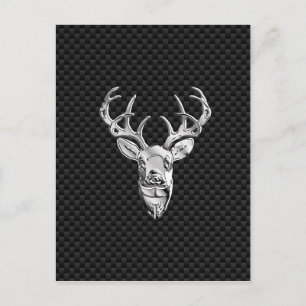 Silver Symbolic Deer on Carbon Fibre Style Print Postcard