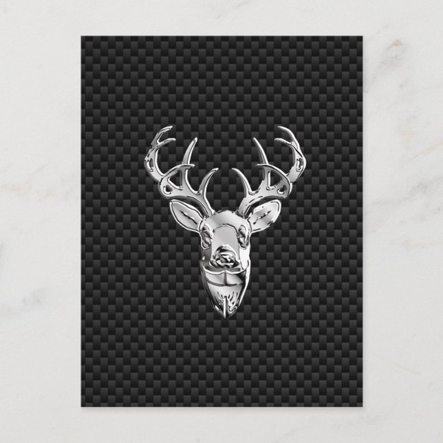 Silver Symbolic Deer on Carbon Fibre Style Print Postcard (Front)